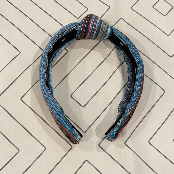 Lele Sadoughi Striped Slim Knot Headband yellow piping trim slim knotted headband by lele sadoughi  main image 4